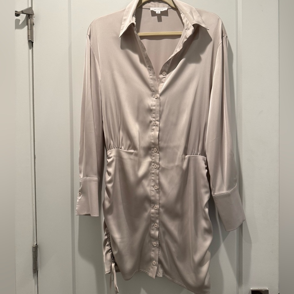 Mable Silk/Satin Button Down mini Dress with side ties size small